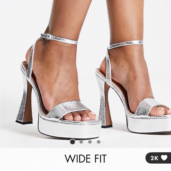 Silver Snakeskin Platform Wide-fit Heels - Picture 1 of 2